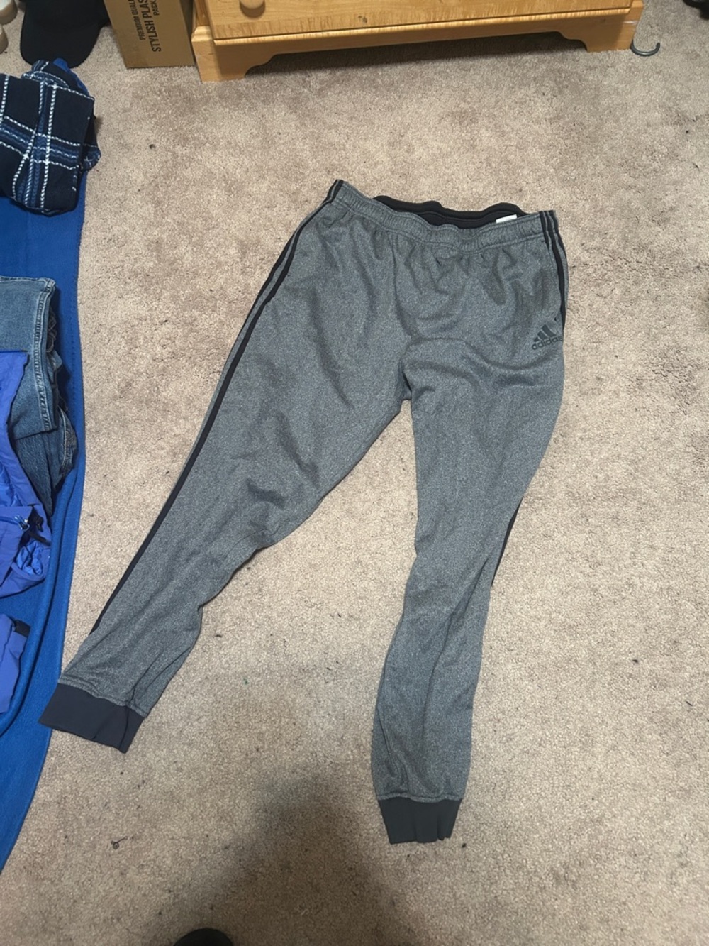 adidas Gray Jogger Sweatpants with Black Side Stripes